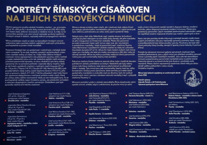 Expozice výstavy je doprovázena popisem vyobrazených mincí.