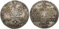 Menší žeton ke korunovaci na římského císaře 12.2.1742 ve Frankfurtu n. M. Pod římskou korunou nápis / frankfurtská orlice