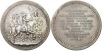 Arcivévoda Karel Ludvík Rakouský (1771-1847). Medaile na vítěznou bitvu u Aspern 22.5.1809. Arcivévoda na koni dává čutoru vojákovi po bitvě / 12-ti řádkový nápis. Sign. Harnisch. Ag 76 mm (160