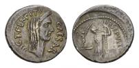 Julius Caesar and P. Sepullius Macer  Denarius circa 44
