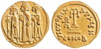 Solidus 4,37 g, Heraclius mezi Heraclonas a Constantimus, kříž na 3 stupních, CONOB, Sear 761