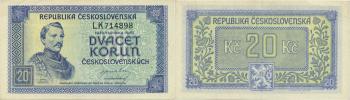 20 Kčs b.l. (1945) sér. LK       Baj. 72     neperf._nep. přelož.