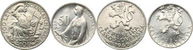 100 Kčs 1949 - Hornické právo; +50 Kčs 1947 - SNP      2 ks