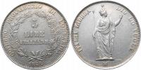 5 Lire 1848 M - dlouhé konce ratolestí věnce nad letopočtem