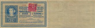 25 Kronen 1918 sér. 3136 - s nalepeným ČSR kolkem 20 haléřů Pick 23