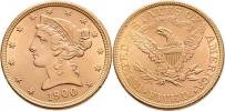 5 Dolar 1900 - hlava Liberty