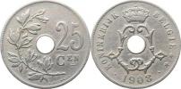 25 Centimes 1908 BELGIË          KM 63         "R"