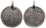 Malý žeton ke korunovaci na římského krále 26.1.1690 v Augsburku. Římská koruna nad nápisy / zářící Boží oko nad mečem