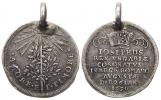 Malý žeton ke korunovaci na římského krále 26.1.1690 v Augsburku. Římská koruna nad nápisy / zářící Boží oko nad mečem