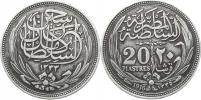 20 Piastres 1916 (AH 1335)       KM 321       "RR"   Ag 835  28 g
