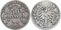 50 Pfennig 1877 H - 2.typ (orel ve věnci)    KM 8     "RR"     Ag