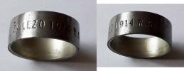 Prsten z akce "Darování zlata na válečné účely" (I. světová válka) - nápis: ZLATO ZA ŽELEZO 1914 R. S. K.      ocel 19 mm