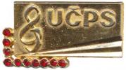 "U Č P S" (Unie českých pěveckých sborů) - Zlatý odznak 34x19 mm ozdobený 10 českými granáty spona