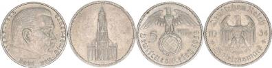 5 RM 1934 A - kostel bez data 5 RM 1938 A - Hindenburg 2 ks