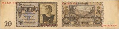 20 RM 16.6. 1939  sér. D          Baj. D4;  Hej. D 4