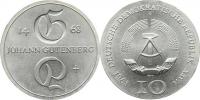 10 M 1968 - Johann Gutenberg        KM 20      "R"   Ag 625  17 g