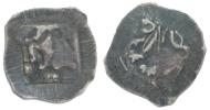 Fenik se čtyřrázem z mincovny Auerbacg z let 1380-1395A: Gotické ozdobné majuskulní písmeno A
