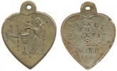 Rakousko - Křestní medailka 1898 ve tvaru srdce. A: Kněz drží nad křtitelnicí dítě. / R: Boží oko a 5ti řádkový nápis (Narodil se abyl pokřtěn 1898)      mosz 20
