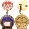 Brno - "TESLA" červený smalt 25 mm s přívěškem TESLA
