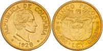 5 Peso 1928 - chyba v ozn.mincovny "MFDFLLIN"