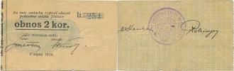 Třebíč - Obnos 2 kor. srpen 1914 č. 254   +razítko: Obecní předst