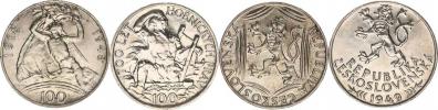 100 Kčs 1948 - 30. výr. republiky; +100 Kčs 1949 - Hornické právo
