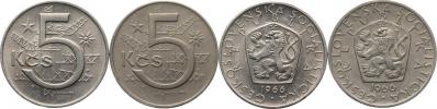 5 Kčs 1966 - obě varianty letopočtu (velké a malé číslice)   2 ks