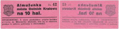 Dolní Kralovice - 10 Haléřů b.l. - čísl.42