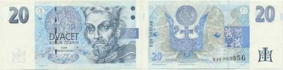 20 Kč 1994 (var. 1996) sér. B 20 - proužek vlevo     Hej. CZ 14a;