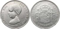 5 Pesetas 1888 (88) MP-M          Y. 82; KM 689     Ag 900  25 g