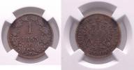 Krejcar 1863 E - mince zatavená v etui NGC
