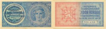 1 K  b.l. /1938/ sér. A 019 - ruční přetisk     Baj. 28a;  Hej. 2