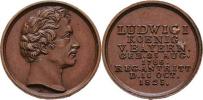 Ludwig I. 1825 - AE nástupní jeton - poprsí zprava /