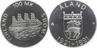 100 Markkaa 1991 PM - 70. výročí samosprávy     KM 70   Ag 925