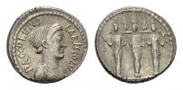 P. Accoleius Lariscolus.  Denarius circa 43