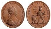 Oválná Cu medaile na korunovaci v Praze 12.5.1743, Nov. K9b, sig. D. Becker, 48x42,5 mm
