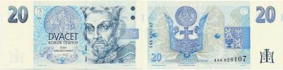 20 Kč 1994 sér. A 44 - proužek vpravo   Hej. CZ 13 a; Baj. CZ 10a