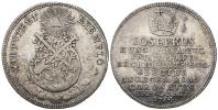 Velký žeton ke korunovaci na římského krále 3.4.1764 ve Frankfurtu n.M. Pod římskou korunou nápis / pod Božím okem zeměkoule na oblacích