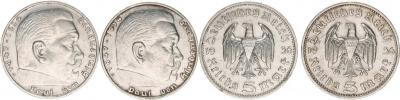 5 RM 1936 D - Hindenburg bez svastiky       2 ks_nep. rys.