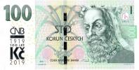 100 Kčs 2018 II. vydání (přítisk 100 let Kč 2019)  sér. M 05