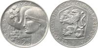 25 Kčs 1965 - 20. výr. osvobození - nápis na hr. čitelný z Av. (z
