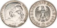 5 RM 1936 F - Hindenburg bez svastiky     "R"_škr.