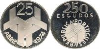250 Escudos 1976 - Revoluce 25. IV. 1974          KM 604    Ag 68