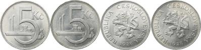 5 Kč 1928  var.: velká +malá vlnovka na hraně     2 ks
