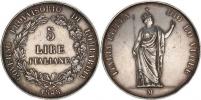 5 Lire 1848 M - krátké konce ratolestí věnce nad letopočtem