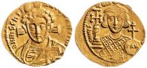 Solidus 3,92 g, poprsí Krista s evangeliem, poprsí Justiniana, Sear 1413