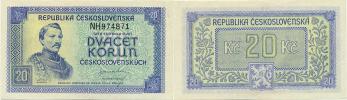 20 Kčs b.l. (1945) sér. NH      neperf.      Hejz. 72; Baj. 72