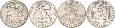 100 Kčs 1948 - 30. výr. republiky 100 Kčs 1949 - Hornické právo 2 ks