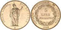 5 Lire 1848 M - krátké konce ratolestí věnce nad letopočtem
