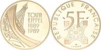 5 Francs 1989 - 100. výročí Eiffelové věže KM 968a Ag 900 12
